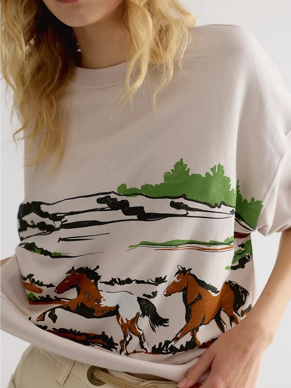 Free People Daydreamer Running Horse Equestrian Long Sleeve Sweatshirt Large